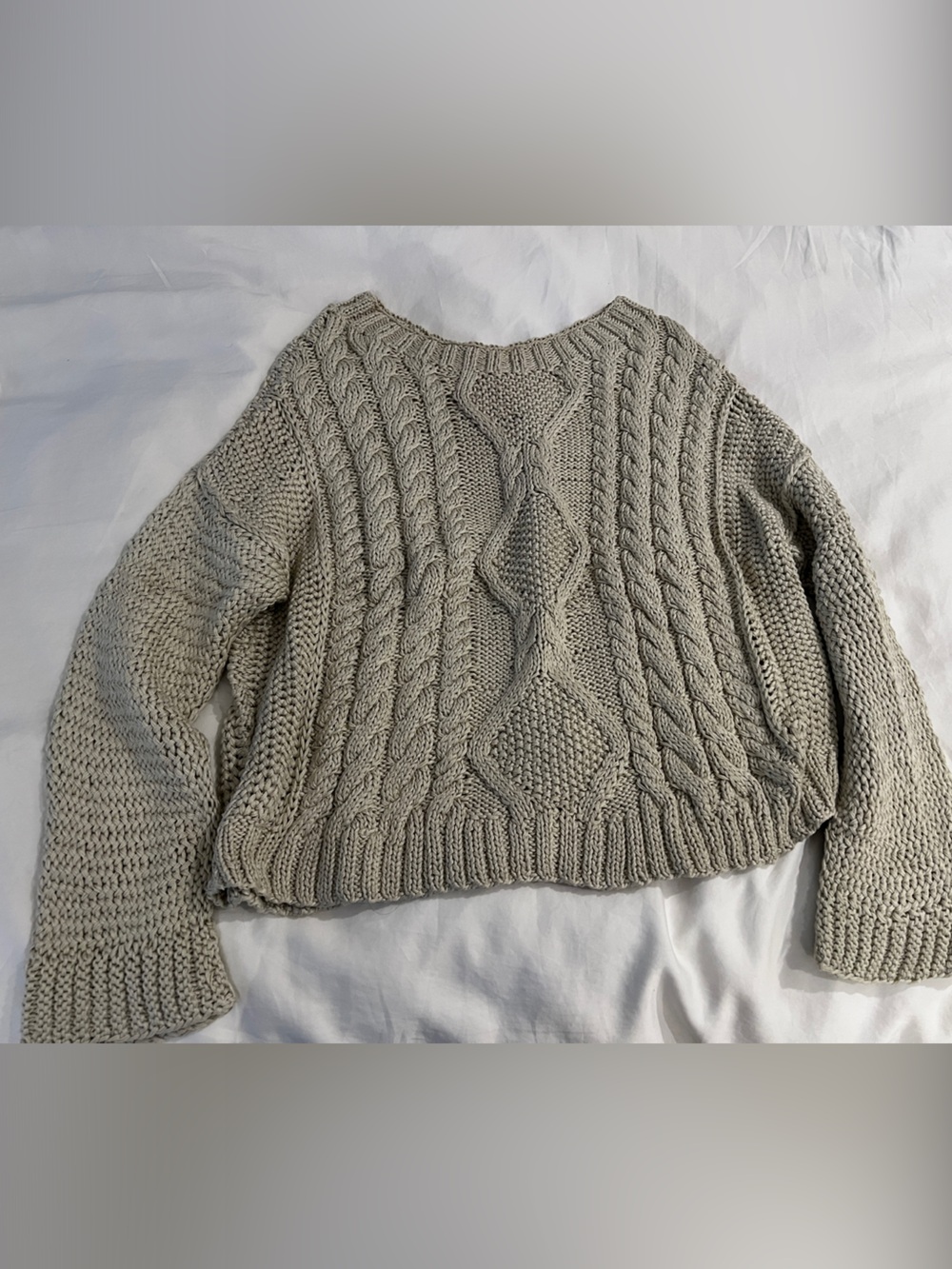 Chunky HandKnit Cable Knit Sweater in Light Beige